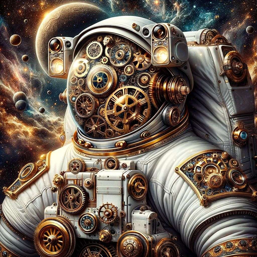 an astronaut, digital art, steampunk